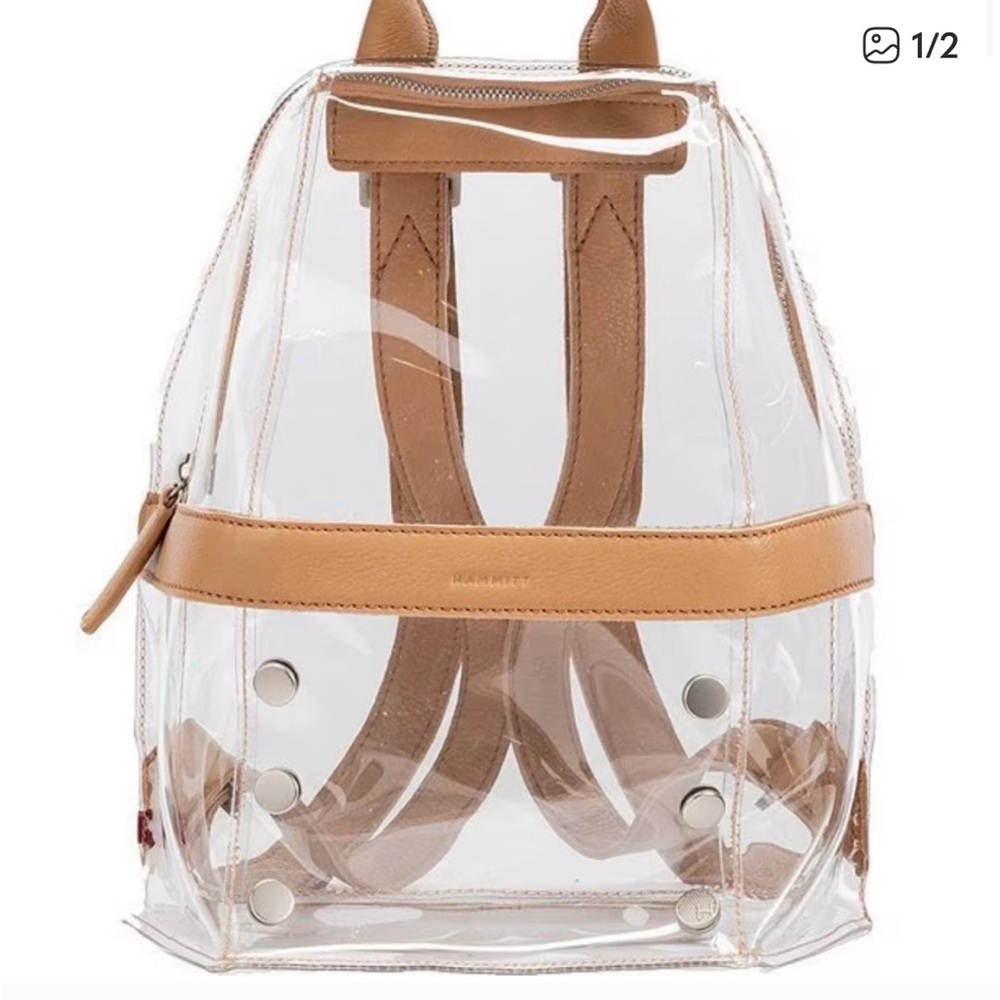HAMMITT NIB Clear Backpack with tan leather trim & silver grommets - Picture 4 of 13